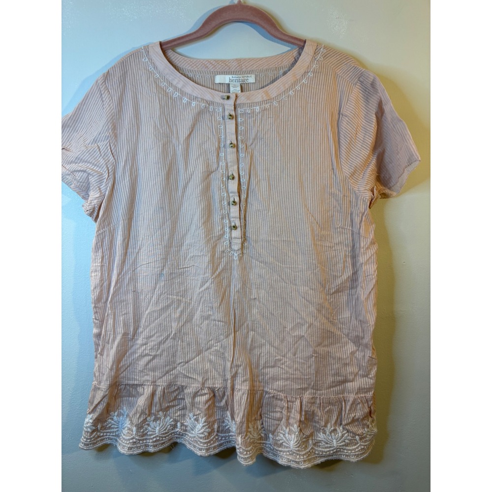 Banana Republic Heritage‎ Pink Stripes Embroidered Tunic Top XL Boho